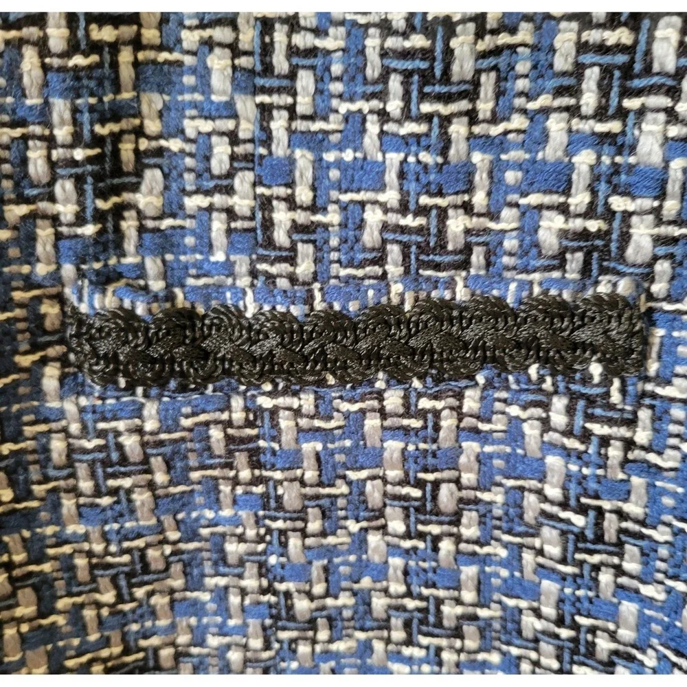 Dressbarn Tweed‎ Blazer Size 18 Blue Black Gray Open Front Pockets Lined